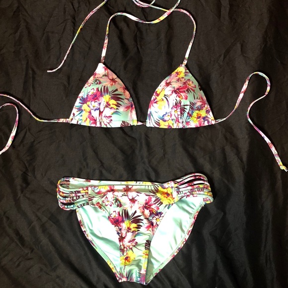 Garage teal tropical 2 piece swimsuit bikini - Picture 3 of 10